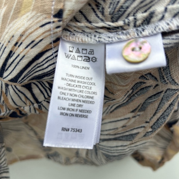 C&C California Linen Top Women XL Leaf Print Neutral Multi Button Front Resort - Picture 12 of 15